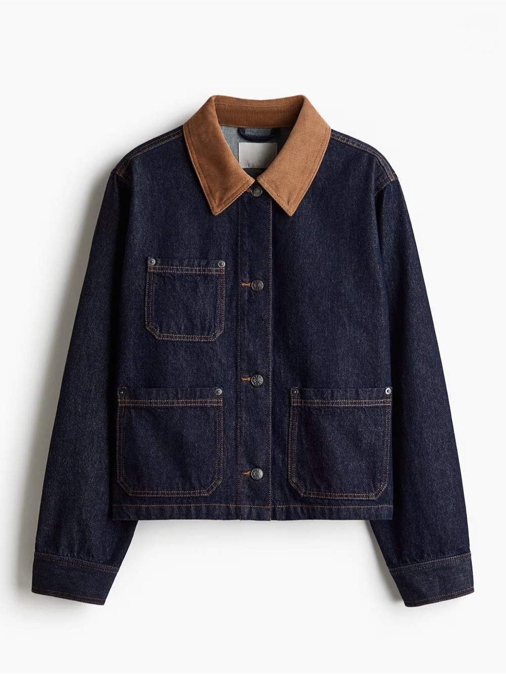 H&M Dark Wash Denim Chore Jacket with Brown Corduroy Collar